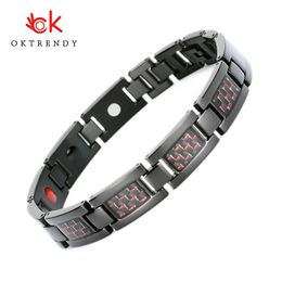 Bracelets Oktrendy Men Titanium Magnetic Bracelet For Blood Pressure Control Energy Health Care Bracelets Bangle With Red Carbon Fiber