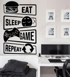 Eat Sleep Game Repeat Pattern Wall Sticker Vinyl Home Decor Ragazzi Room Ragazzi Camera da letto Gamer Gaming Room Stickers murali Murales 4617 21033052582