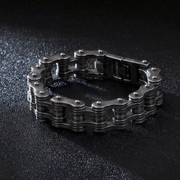 Bangle HaoYi Vintage Locomotive Chain Bracelet For Men Stainless Steel Punk Rock Cuff Fashion Jewelry Gift