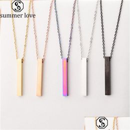 Pendant Necklaces Fashion Long Blank Bar Necklace For Women Men Goth Square Charm Dangle Stainless Steel Diy Customise Gift Choker N Dh09M