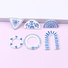 Crystal New style 50pcs/lot flowers pattern print geoemtry rounds/semicircular/arch shape acrylic beads diy jewelry earring accessory