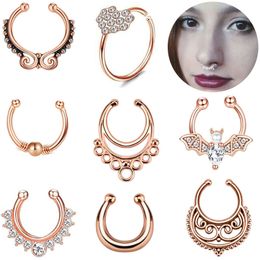 Nose Clips Rings Studs Hoops for Women Non-Piercing Body Jewlery C Shape Stainless Steel Black Rose Gold Colour Wholesale 2023 New