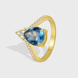 Romantic France Style Blue Zircon Ring Jewellery Wedding Engagement Gift Rings