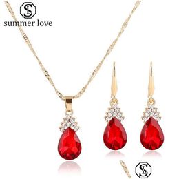 Pendant Necklaces Sale Rhinestone Crystal Waterdrop Earring Necklace Set For Women Exquisite Gold Plaing Party Jewelry Drop Dhpn0