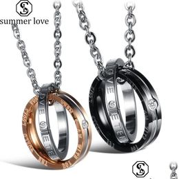 Pendant Necklaces Eternal Crystal Round Ring Necklace Stainless Steel Couple For Women Men Romantic Valentines Day Love Gift Dhgey