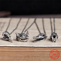 Necklaces MKENDN S925 Sterling Silver Creative Retro Oxidized Black Eagle Crocodile Cheetah Rhino Skull Pendant Necklace Desert Jewelry