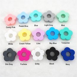 Beads Chengkai 100pcs Silicone Flower Teether Beads DIY Baby Shower Teething Montessori Sensory Toy Pacifier Jewellery Making Beads