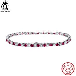 Bangle ORSA JEWELS Tennis Bracelet 925 Sterling Silver 3.0mm Clear Ruby Cubic Zirconia Fashion Women's Chain Bracelet Jewellery SB138