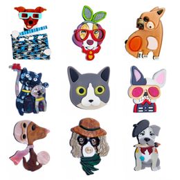 YAOLOGE Trendy Cartoon Cute Cats Dogs Acrylic Brooches For Women Kids Lovely Pets Backpack Badges Lapel Pins Dress Party Jewellery