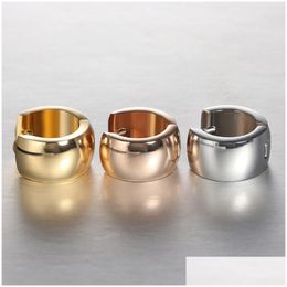 Hoop Huggie Fashion Stainless Steel Smooth Earrings For Women Small Earring Gold Sier Rose Color Party Ear Jewelrywholesale Drop D Dhjz3