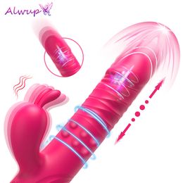 Adult Toys Rabbit Vibrator for Women Vagina G-Spot Nipple Clitoris Stimulator Thrusting Telescopic Rotating Dildo for Adult Sexy Toys 230519