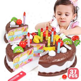 Kitchens Play Food 37pcs Cake Food DIY Pretend Play Toy Fruit Cutting Birthday Toys for Children Kitchen Toys Plastic Educational Baby kids Gift 230520