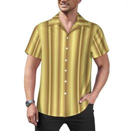 Men's Casual Shirts Striped Art Shirt Gold Lines Print Beach Loose Hawaiian Street Style Blouses Short Sleeve Design Oversize Clothing