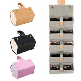 Sunglasses X7YA 5 Slot Multiple Travel Sunglasses Storage BagPU Leather Hanging Foldable Glasses Case Storage Box for Men and Women