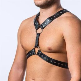 Men Adjustable PU Leather Body Chest Harness Belt Sexy Gay Clubwear Sex Costume With Buckle Pole Dance Clothing Fetish Underwear B281C