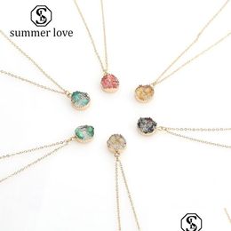 Pendant Necklaces New Fashion Resin Druzy Stone Necklace For Women Handmade Clavicle Chain Gold Plating Party Jewelry Best D Dhio1