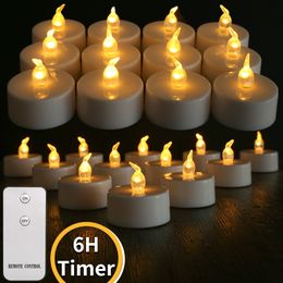 Candele Tealight tremolanti senza fiamma LED con ciclo di 6 ore Timer automatico Telecomando a batteria Tealight elettronici 230520