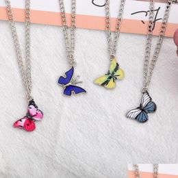 Pendant Necklaces Alloy Oil Drop Butterfly Necklace Enamel Animal Charms Colorf Boho Long Iron Chain For Women Girls Party Beach Jew Dhtds