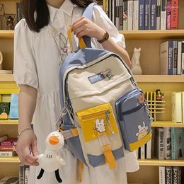 School Bags Badge Buckle Backpack Women Waterproof Color Patchwork Backpacks For Teenage Girl Bag Fancy Student Book