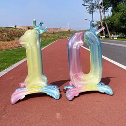 Decoration 32 Inch Crystal Gradient Number Stand Foil Balloons with Crown Figures Globos Birthday Decorations Wedding Baby Shower