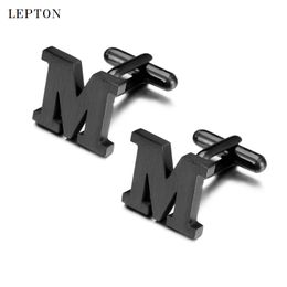 Lepton Stainless steel Cufflinks for Mens IP Black Gun Metal Letters M Cuff links Men French Shirt Cuff Cufflink Relojes Gemelos