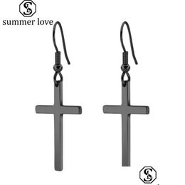 Dangle Chandelier Fashion Cross Earrings Sier Black Stainless Steel Long Drop For Women Man Designer Jewellery Gifts Delivery Dhxlf