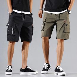 Mens Shorts Men Cargo Tactical Joggers Work Casual Pants Male Multi Pockets Buttons Loose Wide Leg Knee Length Summer 230519