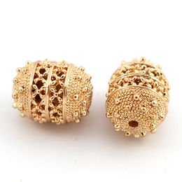 Polish Dubai Gold African Spacer Beads Hollow Oval Drum Connectors Beading DIY Findings for Indian Chile Men Women Wedding Jewelry Set