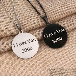 Pendant Necklaces Fashion I Love You 3000 Stainless Steel Necklace For Women And Men Dog Tag Charm Couple Jewelry Drop Delivery Penda Dha86