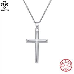 Necklaces Rinntin 925 Sterling Silver Simple Cross Pendant for Women Men Pure Silver Fashion Christian Religious Jewelry Chain Gift SNMN01