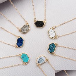 Pendant Necklaces Fashion Geometric Crystal Stone Necklace For Women Handmade Clavicle Chain Party Jewelry Best Gift Drop De Dhr32