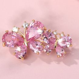 Pink Rhinestone Brooches for Women Cute Butterfly Brooch Wedding Couple Jewellery Aesthetic Zircon Crystal Butterfly Enamel Pin