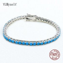 Bangle Pure Silver 1521 cm Tennis Bracelet Pave 3 mm Turquoise Blue Stone Beautiful Real 925 Jewelry For Women/Men