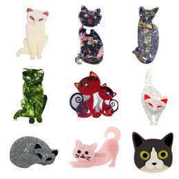 Fashion Cartoon Cat Acrylic Brooch Pins For Women Girl Lovely Resin Animal Badge Pins Party Jewellery Costume Accessories Brooches