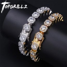 Bracelets TOPGRILLZ 10mm Tennis Bracelet Square CZ Stone Men's Hip hop Jewellery Copper Material Gold Silver Colour Iced Out CZ Link 7 8 Inch