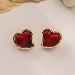 Stud Earrings EYER Vintage Red Heart Resin With S925 Silver Needle Post Jewelry For Women Girls Charm Ornament