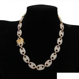 Chains Alloy Rhinestone Hip Hop Necklace Iced Out Cz Coffee Bean Pig Nose Charm Link Choker Chain Bling Jewellery Necklaces Or Bracele Dh72P