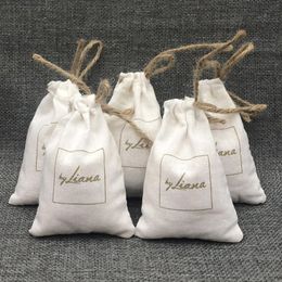 Anklets 50PCS Linen Gift Bag Packaging Jewellery Cosmetic Makeup Cotton Linen Drawstring Pouch Wedding Party Sachet Print Custom Sack
