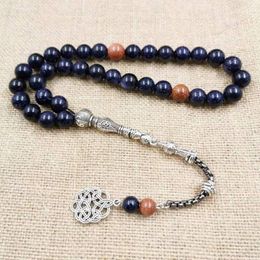 Bracelets Natural Blue SandStone tasbih with Gold sandstone Muslim man's gfit For Eid 33 66 99 Paryer beads Special New misbaha bracelet