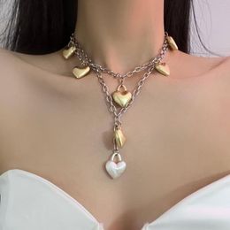 Pendant Necklaces Fashion Silver Gold Color Love Heart Charms Necklace Temperament Exquisite Neck Chains For Men Women Party Jewelry