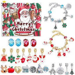 Bangle Christmas Advent Calendar Bracelet Hand Christmas Themed DIY Charm Jewelry Bracelet Making Set for Kid Teen Women Christmas Gift