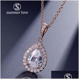 Pendant Necklaces 2021 Est Arrival Sier Rose Gold Plated Necklace Teardrop Cut Cubic Zirconia Jewellery For Women Crystal Cz Fashion W Dhh6L