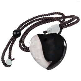 Pendant Necklaces Black Geode Agate Love Heart Shape Necklace With Adjustable Cord Women Jewellery Couple Gift