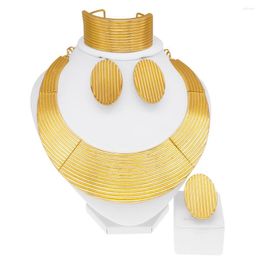 Necklace Earrings Set Italian Gold Plated Women Round Pendant Ring Simple Fashion Style Shiny Nigerian Wedding Banquet Jewellery