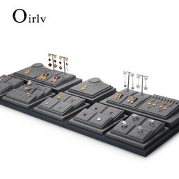 Boxes Oirlv Newly Grey PU Leather Jewellery Display Set with Microfiber Ring Display Stand Necklace Display for Shop Cabinet