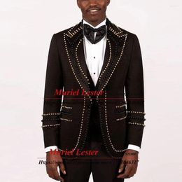 Men's Suits Formal Wedding For Men Handmade Gold/Black Pearls Jacket Pants 2 Pieces Groom Wear Tuxedo Man Prom Party Fashion Blazer