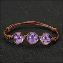 Chain Handmade Dried Flowers Glass Beads Bracelet Summer Style Ball Woven Weave Lucky Flower Bracelets For Women Jewelry Drop Deliver Dhzes