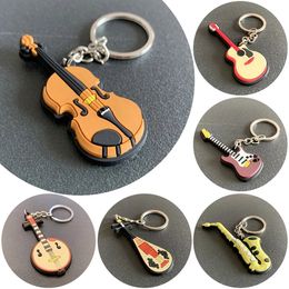 New Arrival Guitar Keychain Man Women Punk Violin Musical Instrument Silicone Pendant Keyring Holder Friends Gifts Bag Jewellery