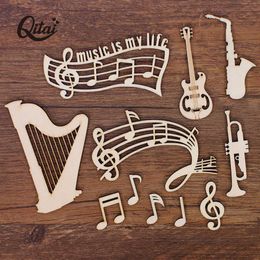 Novelty Items Wooden Chip 55PC BOX Guitar harp musical Wood Crafts Slices Melody DIY Scrapbooking Accessories Handmade Home Decor Wooden Craft G230520