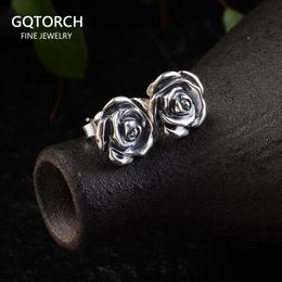 Stud 925 Sterling Silver Rose Earrings for Women Studs Earring Set Retro Antique Style Silver 925 Jewelry